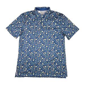 Mens Southern Tide Short Sleeve Polo All Over Print Margarita Theme Blue Medium